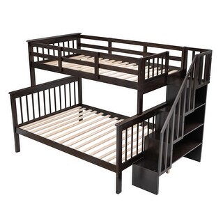 Stairway Twin-Over-Full Bunk Bed with Storage and Guard Rail,Space-Efficient Multifunctional Bunk Bed With Storage