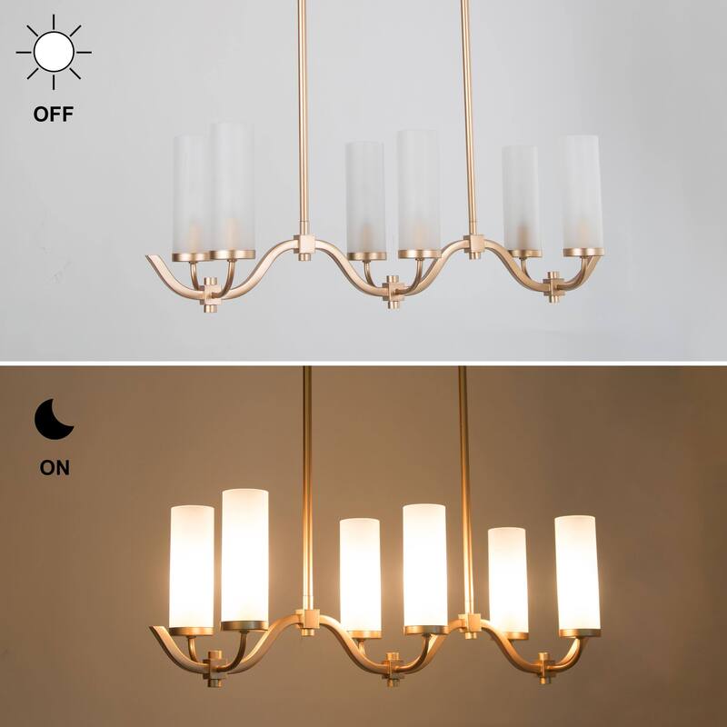 Modern Gold 6-Light Frosted Glass Chandelier Linear Island Lights - L30"x W9" x H10"