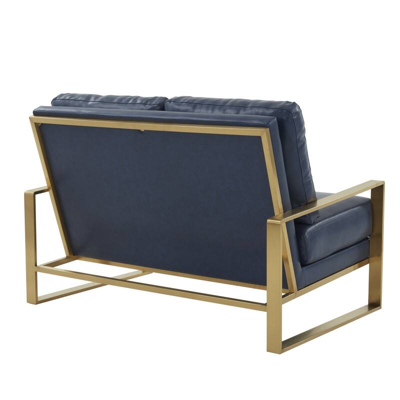 Jefferson Modern Leather/Velvet Loveseat Sofa with Silver/Gold Frame, Removable Cushions Couch for Home and Office