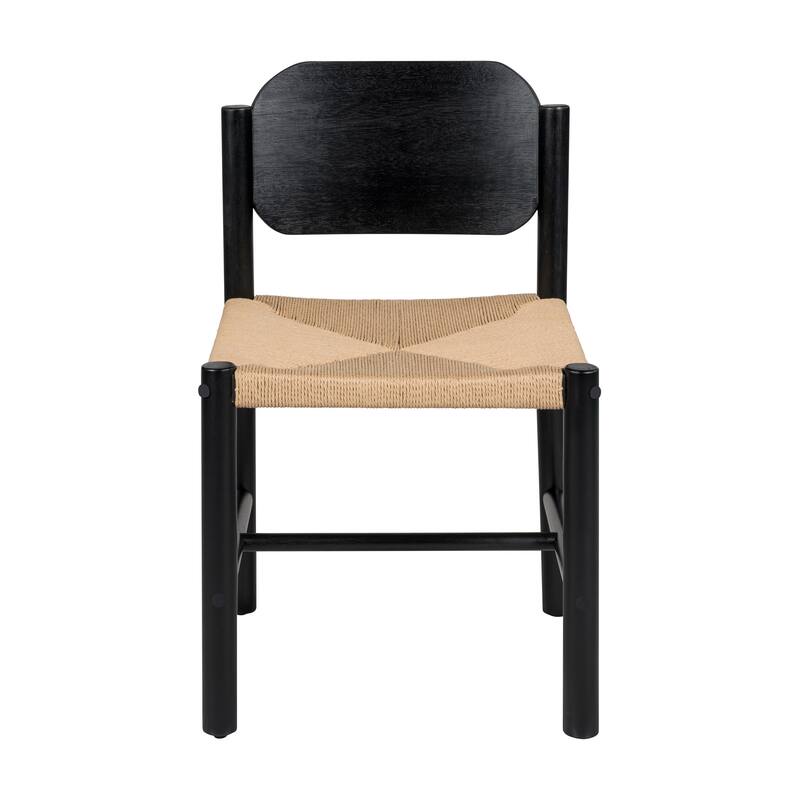 Wooden Dining Chair Set of 2, Ergonomic Kitchen & Dining Room Chairs, Armless Side Chairs with Paper Rope Weave Seat