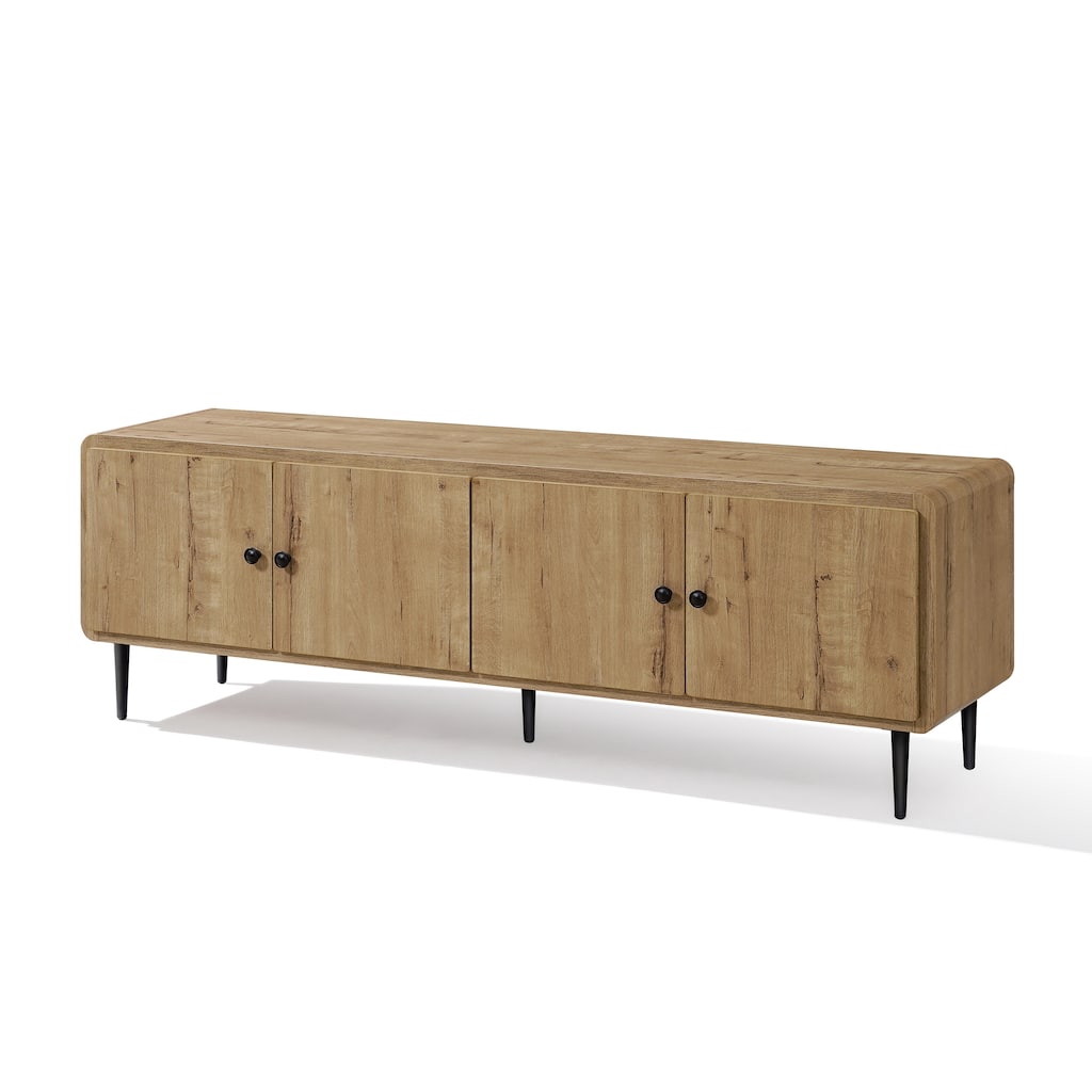 Oak Manufactured Wood 64.5-Inch Wide 4-Door TV Console Cabinet - 21.3" H x 64.5" W x 15.9" D