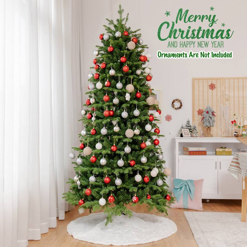 Gymax 6/7/8 ft Pre-Lit Christmas Tree Artificial Hinged Xmas Tree w/