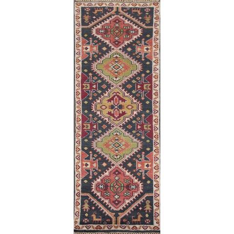 Navy Blue Heriz Serapi Oriental Runner Rug Handmade Wool Carpet - 2'6"x 7'9"