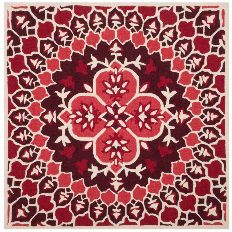 SAFAVIEH Handmade Bellagio Ronak Modern Oriental Wool Rug - 5' Square - Red/Ivory
