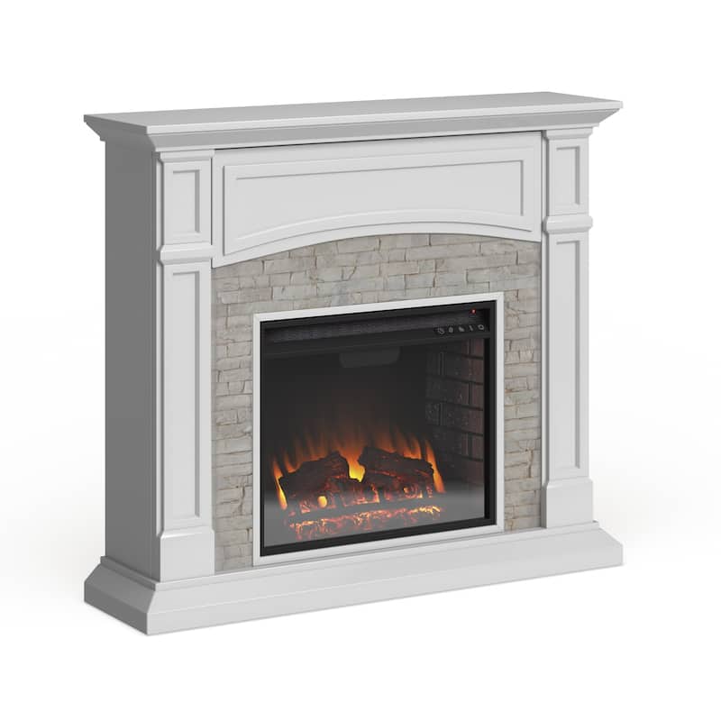 SEI Furniture Helliwell Electric Media Fireplace with White Faux Stone Mantel and Media Storage