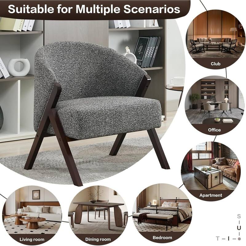 Mid Century Modern Upholstered Linen Fabric Accent Sofa Chair for Living Room