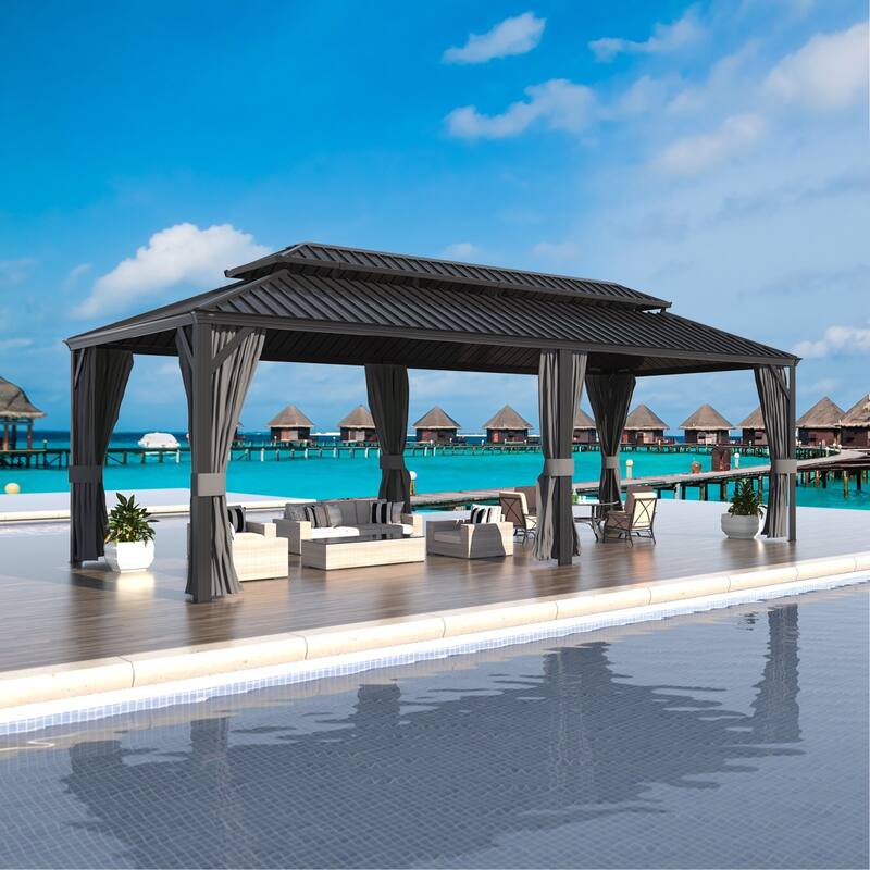 VEIKOUS Aluminum Double Hardtop Gazebo Pergola for Patio, Lawn, and Garden with Removable Curtains and Netting - 12×24