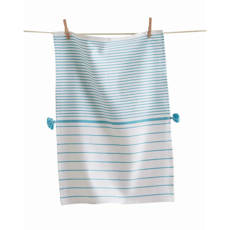 Beach Stripe Dishtowel Aqua Blue Cotton 26" X 18" Cleaning Kitchen Towel Machine Washable