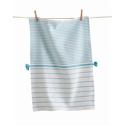 Beach Stripe Dishtowel Aqua Blue Cotton 26" X 18" Cleaning Kitchen Towel Machine Washable