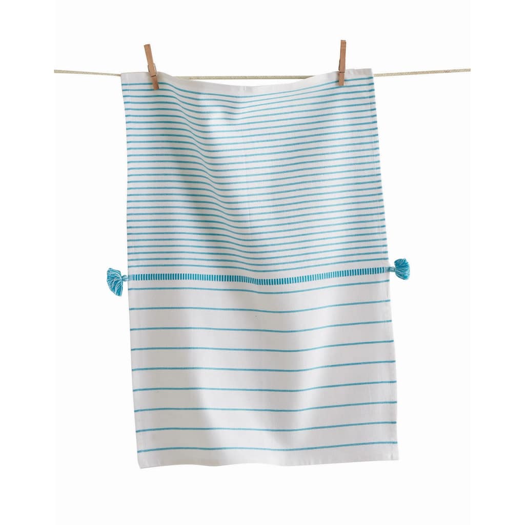 Beach Stripe Dishtowel Aqua Blue Cotton 26" X 18" Cleaning Kitchen Towel Machine Washable