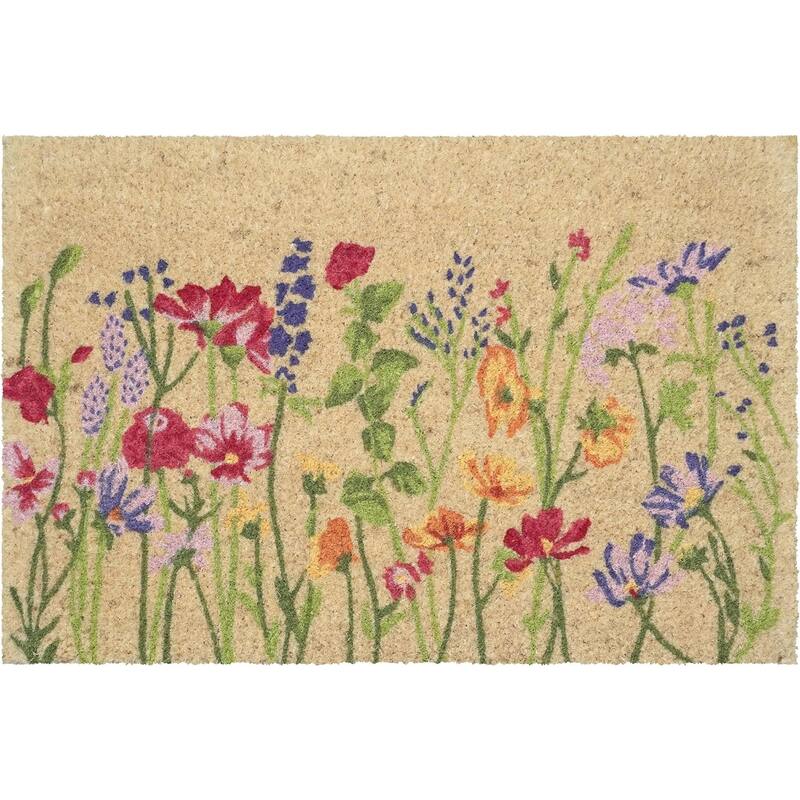 HomeRoots 18" X 40" Brown Green And Purple Floral Outdoor Coir Door Mat - 18.00' X '40.00