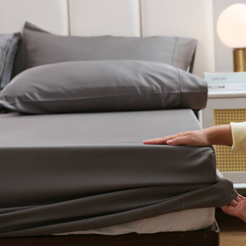 Twin Ducks Inc Rayon from bamboo 15" Fitted Sheet - Queen - Natural Grey