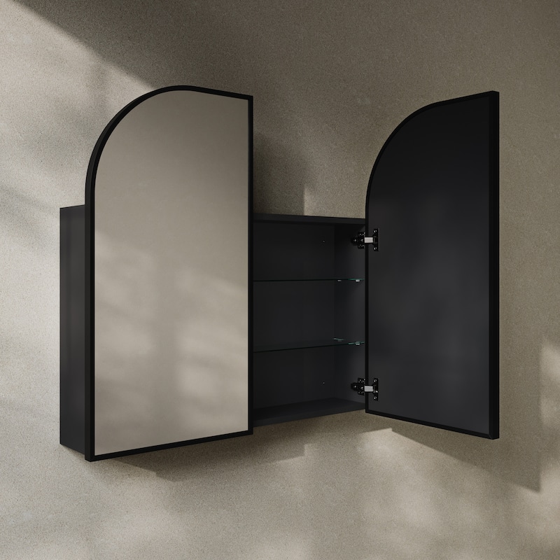 Porte 32 X 31 Arched Recessed/Wall Mount Medicine Cabinet With Mirror In Black - 32 x 31