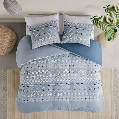 INK+IVY Dora Organic Cotton Chambray 3 Piece Duvet Cover Set (Insert Excluded)