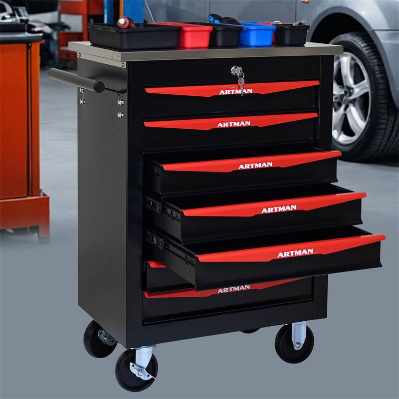 4/5/6/7 Metal Drawers Tool Cart with Wheels for Garage Workshop
