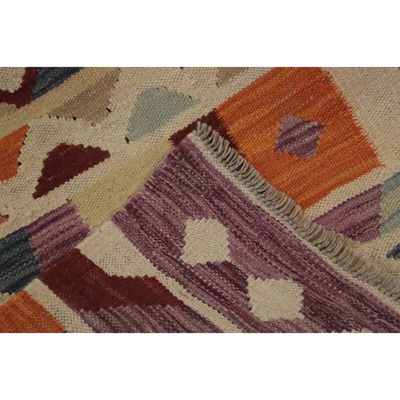 Hand Woven Oriental 100% Wool Carpet Southwestern Modern Multi-Colored Kilim Runner Rug - 12' 2'' X 2' 7''