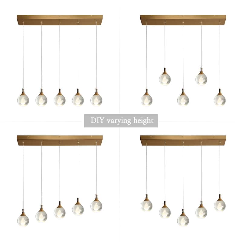 Modern 5-Light LED Chandelier Gold Linear Island Lights for Kitchen Island - W 30" x H 6"