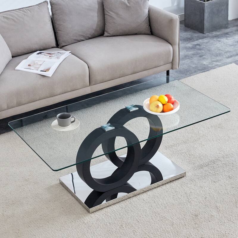 Modern Style Glass Top Mdf Coffee Table With Base