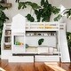 preview thumbnail 22 of 28, Twin over Twin Castle Bunk Bed with Drawers, Shelves and Slide, Gray