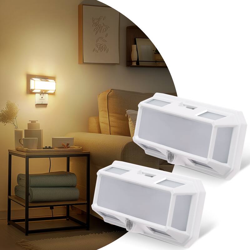 YANSUN 2-Pack Light Sensor Night Light, Tough Design, Dimmable, Warm 3000K - White