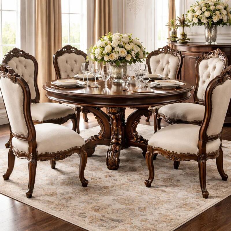 Clover 60 Inch Round Wood Dining Table, Single Pedestal Base, Cherry Brown