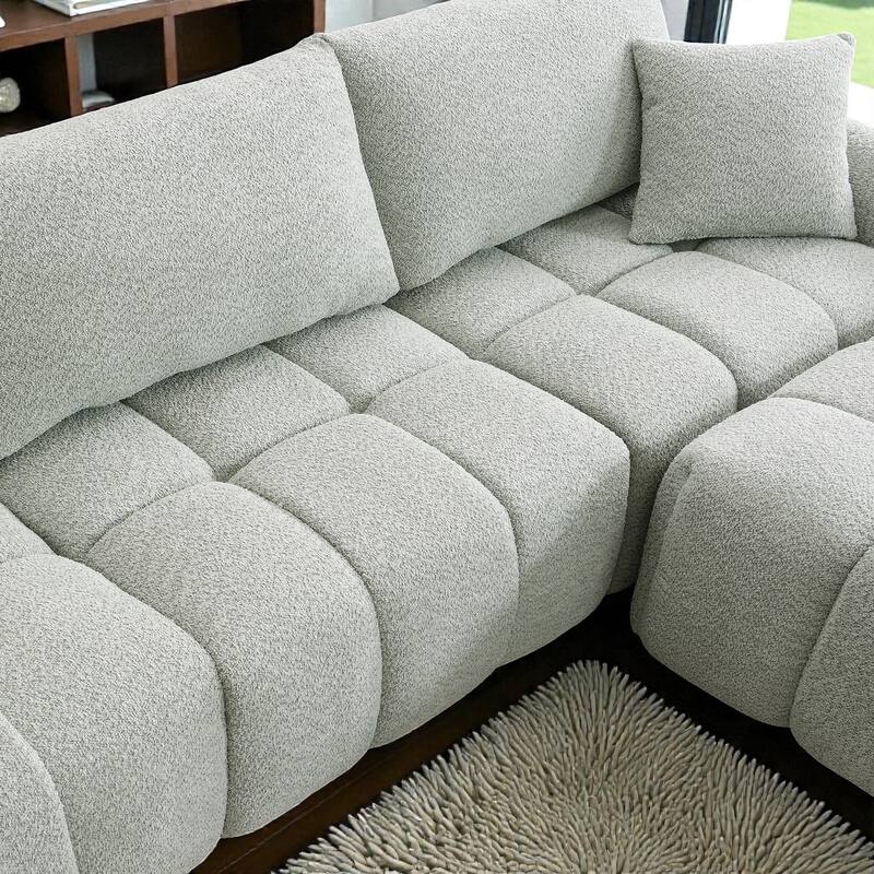 110" Modular L-Shaped Sectional Sofa with Ottoman, Boucle Fabric Couch, High Density Foam Seating