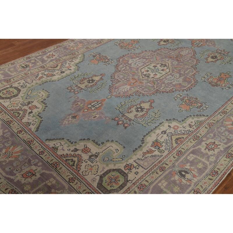 Hand Knotted Oriental 100% Wool Carpet Traditional Medallion Navy Blue & Blues Tabriz Area Rug - 9' 7'' X 6' 6''