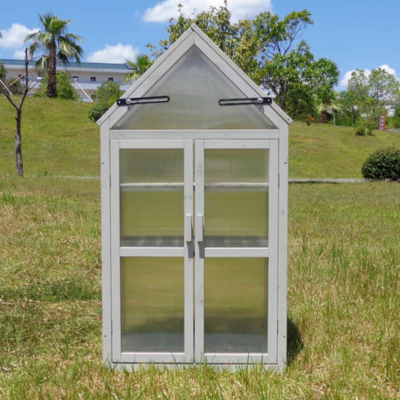 Wood Grey Outdoor Mini Greenhouse Outdoor Plant Stand and Plant Stand Indoor