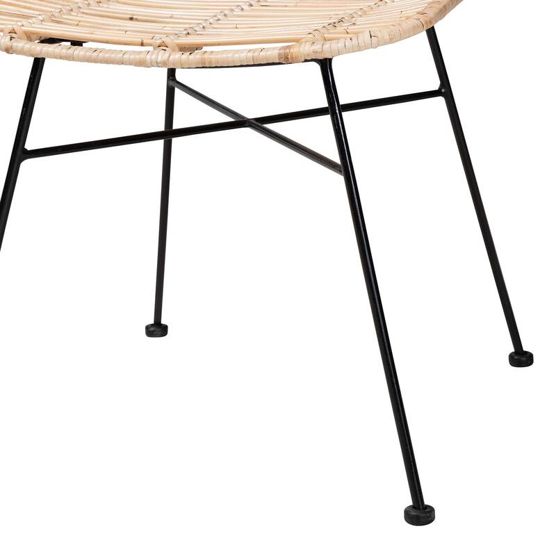 Manhattan Modern Bohemian Natural Brown Rattan and Black Metal 2-Piece Dining Chair Set