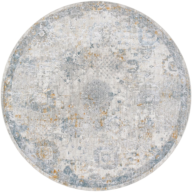 Livabliss Transitional Dresden Abstract Area Rug - 6'7" x 6'7" Round - Grey/Silver