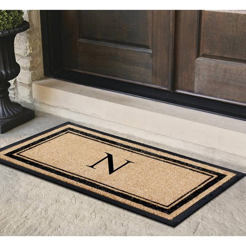 A1HC Natural Coir & Rubber Non Slip Thin Profile Front Door Large Monogrammed Door Mats 30x60 Inches