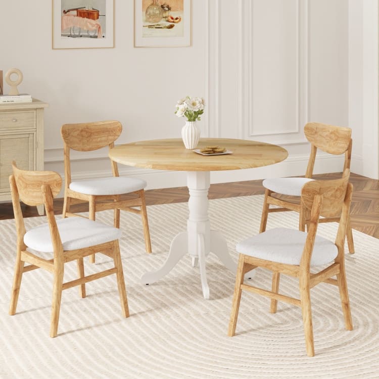Rubber Wood Round Dining Table with Curved Legs and Adjustable Foot Pads - 40 x 40 x 29 inch (L x W x H)