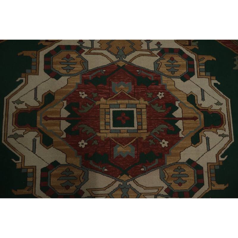 Hand Knotted Oriental 100% Wool Carpet Traditional Medallion Green Sumak Area Rug - 9' 9'' X 7' 11''