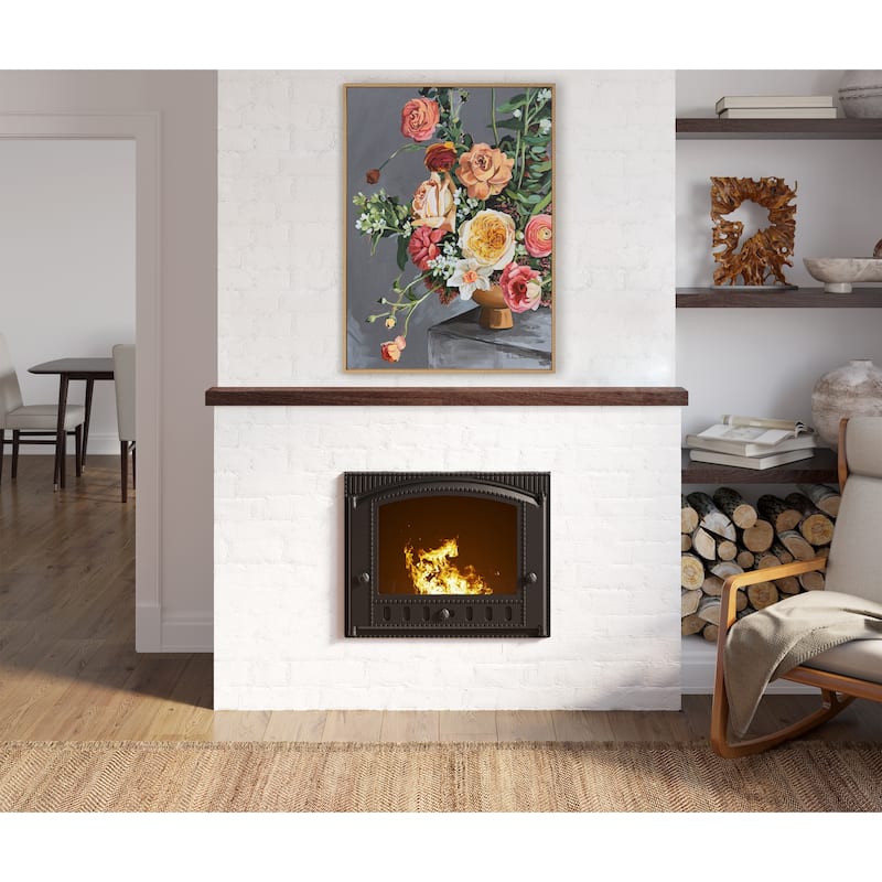 Kate and Laurel Sylvie Beaded Floral Emergence Framed Canvas by Mackenzie Nelson