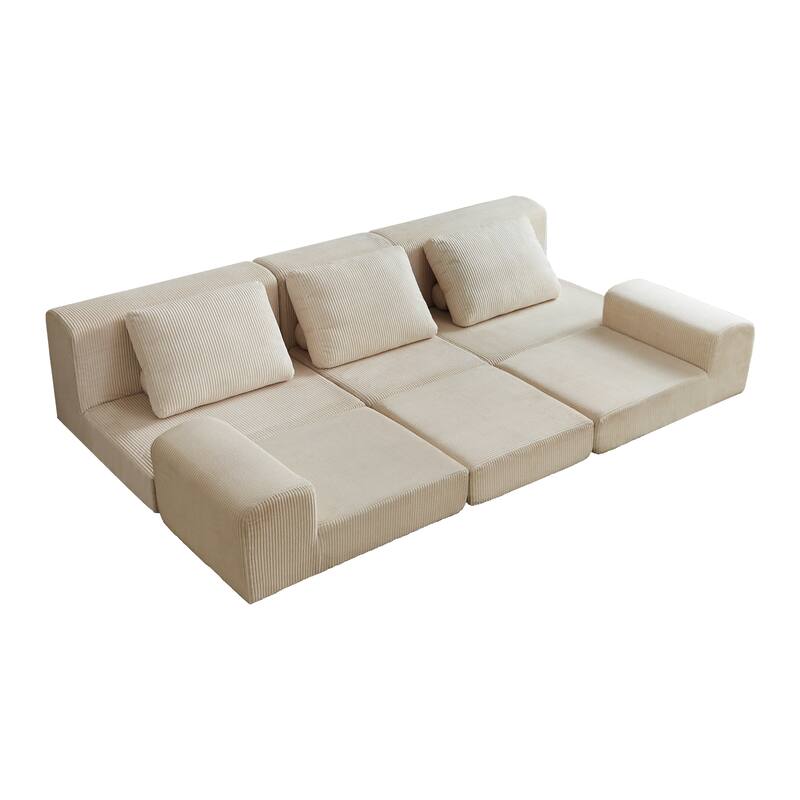 108'' Corduroy Convertible 3-Seater Sofa Bed in Beige with Foam Material