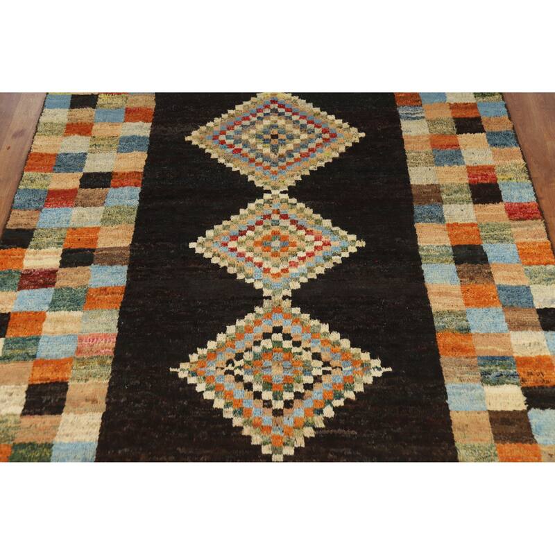 Checkered Moroccan Oriental Area Rug Handmade Wool Carpet - 6'0" x 7'8"