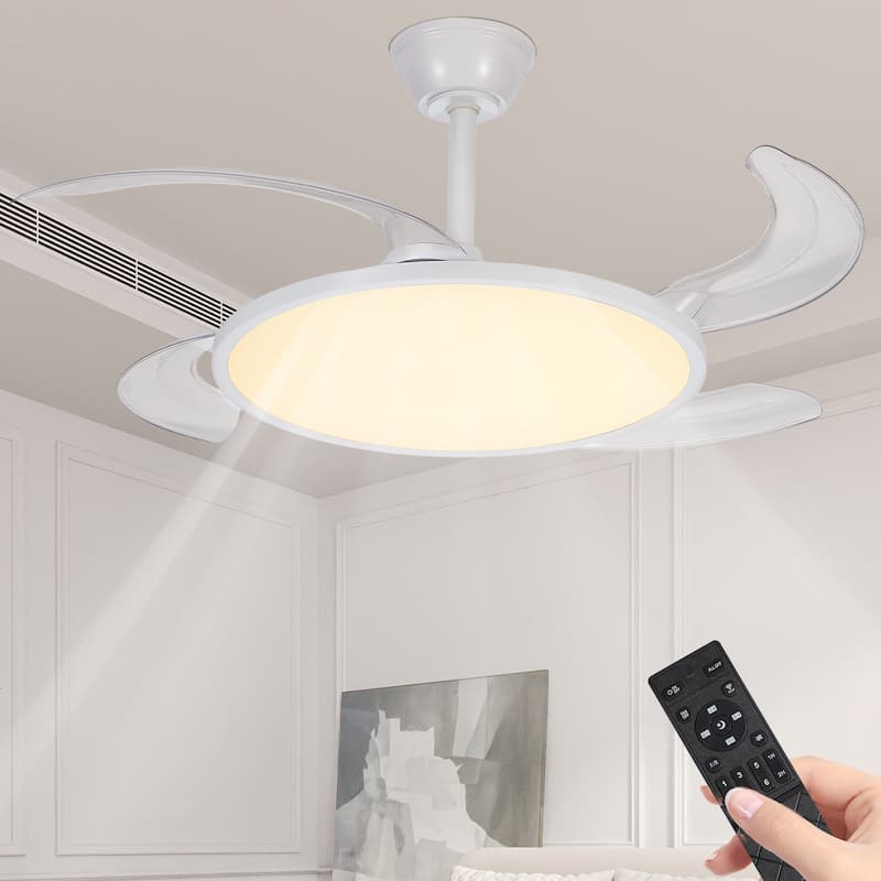 42" Retractable Ceiling Fans with Light - White