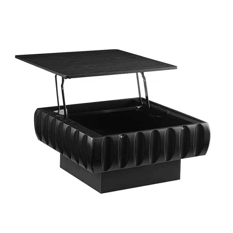 Square Lift-Top Coffee Table with Solid Wood Frame and Hidden Storage - Black