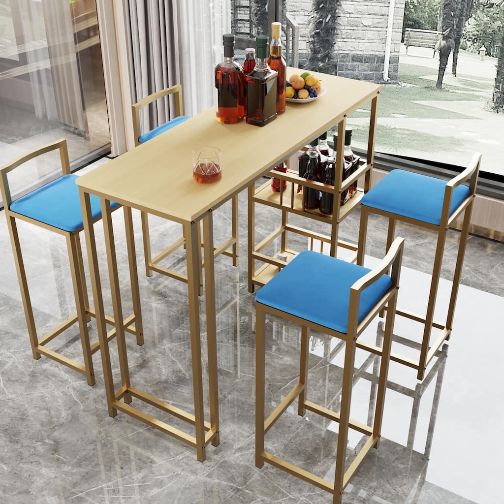 Bar table and chair five piece set, frame, multi-layer tabletop, chair cushion and backrest made of sponge