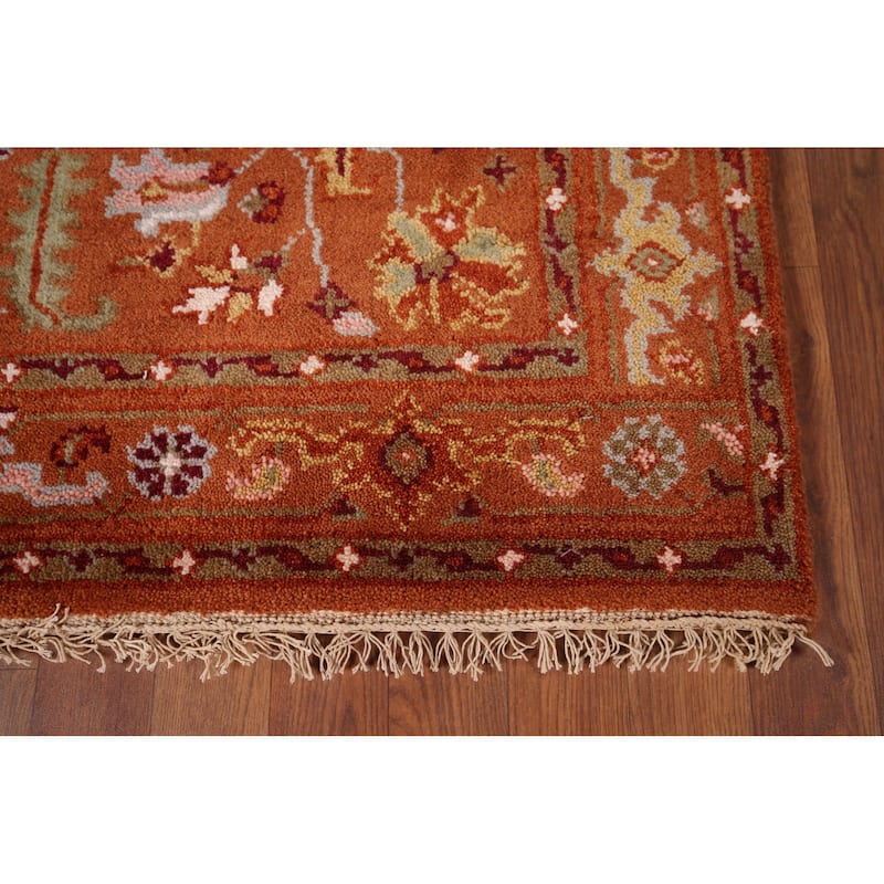 All-Over Orange Floral Oushak Indian Area Rug Handmade Wool Carpet - 4'11"x 5'11"