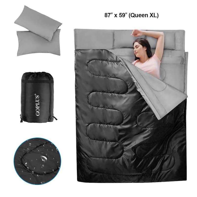 Goplus Double 2 Person Sleeping Bag Waterproof w/ 2 Pillows Camping - Queen