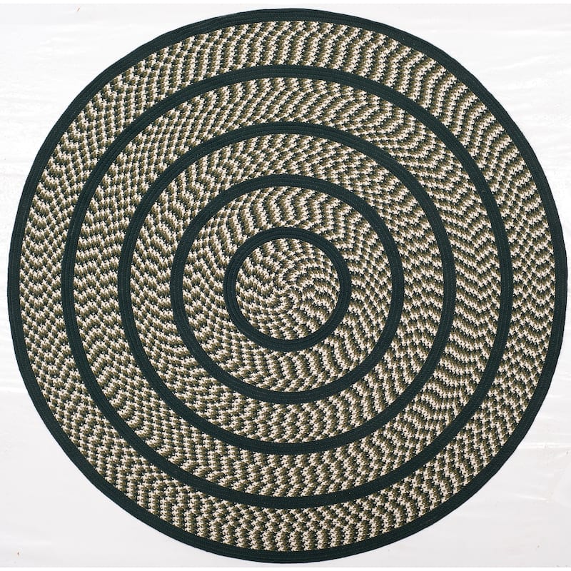 SAFAVIEH, Handmade Braided Jinela Country Rug - 6' Round - Ivory/Dark Green