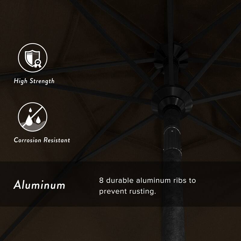 California Umbrella 9' Round Crank Lift Push Button Tilt Black Aluminum Patio Umbrella with Sunbrella Spectrum Dove Fabric