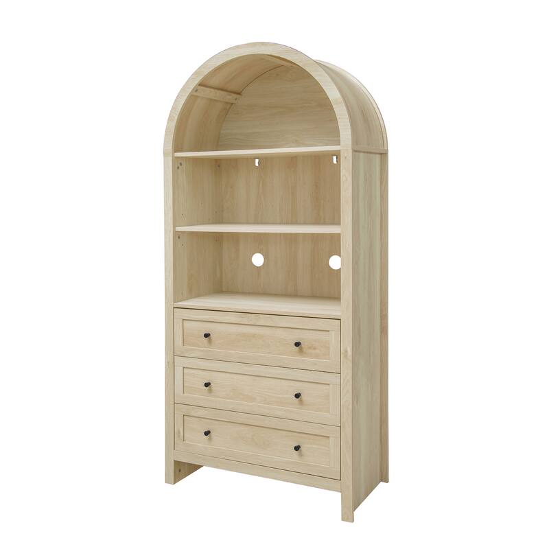 Wood Kitchen Cabinet, Storage Cabinet with Adjustable Shelves, Arched Accent Cabinet with 3 Smooth-Glide Drawers
