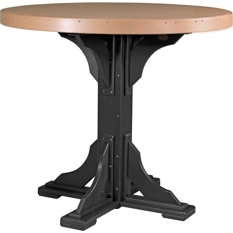 Poly Lumber Round Dining Table Set with Regular Chairs - Bar Height - Cedar & Black