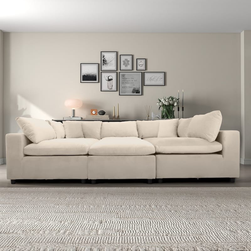 GDFStudio - Hayward Velvet 6-Seater Modular Sectional Sofa - Ivory
