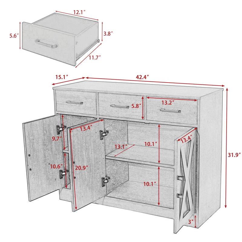 Traditional 3 Drawer Sideboard Storage Cabinet