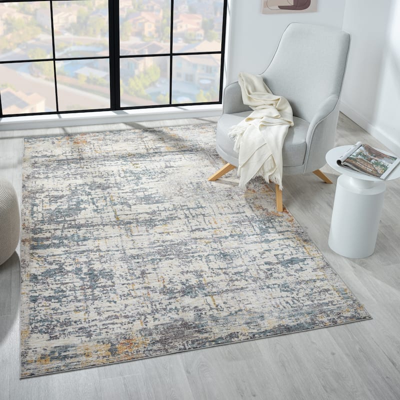 Reeves Modern Abstract Blue/Beige Performance Indoor Area Rug by Sevita