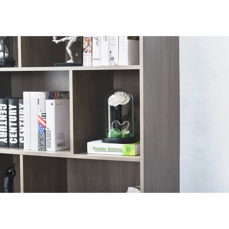 3-tier Wood Bookshelf Bookcase with 2 Bottom Enclosed Cabinet