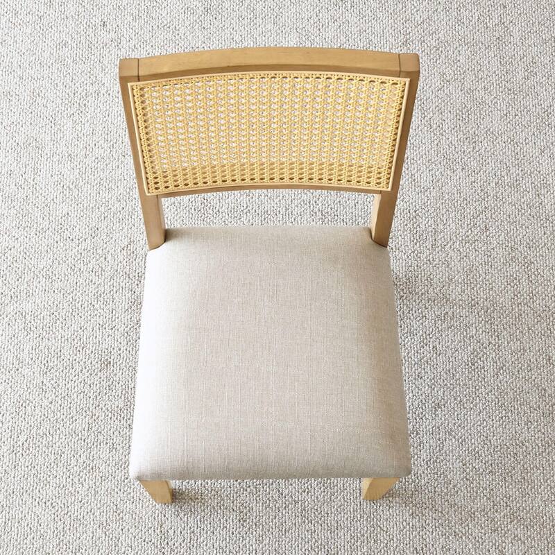 Rattan Back Upholstered Dining Chair With Solid Wood Legs(Set of 2)